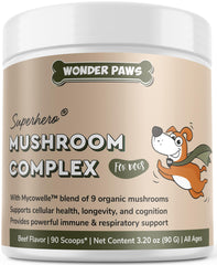 Wonder Paws Immune Mushroom Powder jar highlights premium blend for daily dog immunity support