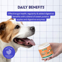 Wonder Paws pumpkin powder sprinkled on kibble to aid digestion.