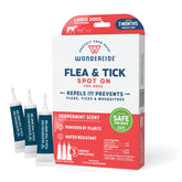 Wondercide dog spot-on packaging shows three tubes for a three-month supply