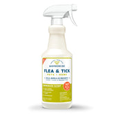Wondercide flea tick spray bottle on dogs and cats for safe home pest control.