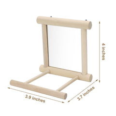 Wontee bird mirror with perch close-up highlights safe, durable construction