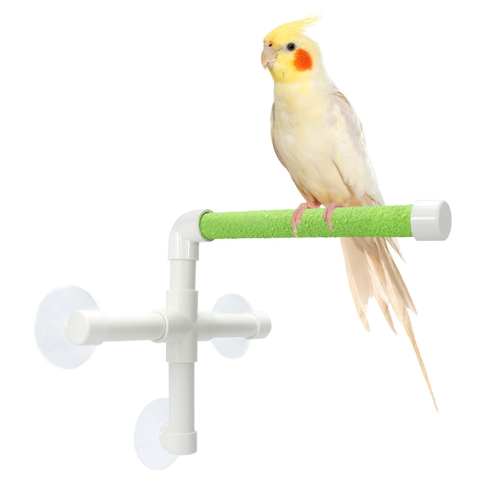 Wontee bird portable suction cup shower perch on stand provides secure play on smooth surfaces.