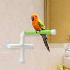 Wontee shower wall perch with suction cups keeps birds safe near water during baths.