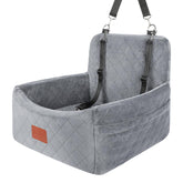 Wooaidagg dog car seat grey front view with memory foam cushion for comfort.