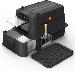 Wooaidagg enclosed litter box top view shows private space and odor-control design.