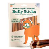 WOOF Bully Sticks close-up of a 6-inch chew highlighting long-lasting entertainment.