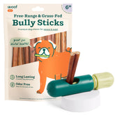 WOOF BullySafe holder securely grips a bully stick for safer chew sessions.