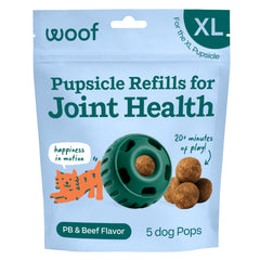 WOOF Hip and Joint Pupsicle Pops closeup shows joint-support treat for dogs.