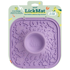 WOOF LickMat lavender front view shows calming color and compact design for dogs