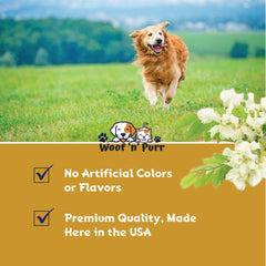 Woof 'n' Purr dog-coat-shine-after-use hints at healthier fur and skin.