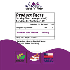 Woof n Purr Valerian Root tincture drops demonstrate easy dosing for gentle anxiety support.