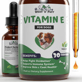 Woof 'n' Purr Vitamin E for Dogs bottle—premium supplement for skin, coat, and overall vitality.