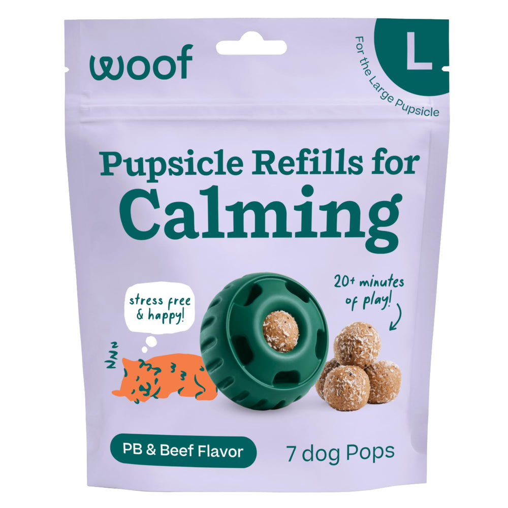 WOOF Pupsicle Refill Pops Calming pack front for long-lasting calm during playtime