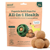 WOOF Pupsicle Refill Pops pack shot highlights long play and health benefits