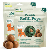 WOOF Pupsicle Refill Pops packaging highlights shelf-stable, ready-to-serve treats for busy owners.