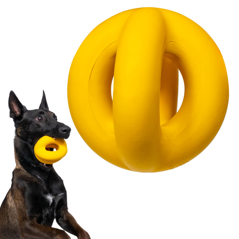 WoofBite Indestructible Dog Ball front view, ideal for powerful chewers and outdoor fetch.