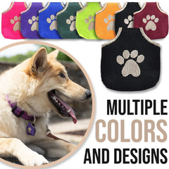 Woofhoof dog tag silencer slides over existing collar without extra hardware.