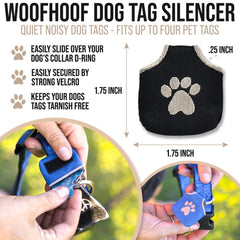 Woofhoof dog tag silencer fits four tags, keeping IDs neat and protected.