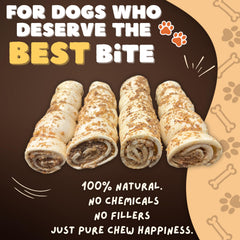 Woofley's Bully Dusted Beef Cheek Roll unwrapped shows natural texture for satisfying dental engagement.