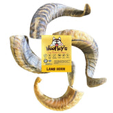 Woofley's Lamb Horn Chews packaging showcases durable, long-lasting dog chews.