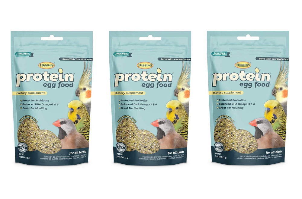 Wooge Higgins protein egg food pack 3x5oz for balanced bird nutrition and energy.