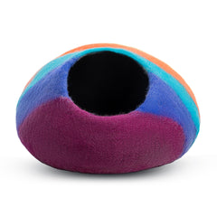 Woolygon Premium Felt Cat Cave Bed rainbow twist color adds vibrant home accents.