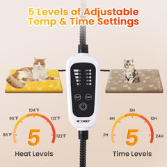 WOOMER heating pad auto shut-off indicator shows remaining time for safe use.