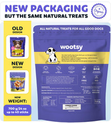 Wootsy Chicken Wrapped Knotted Rawhide Bones closeup shows chew texture for dental benefits.