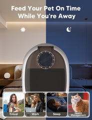 WOPET automatic feeder top view with timer control for remote feeding.