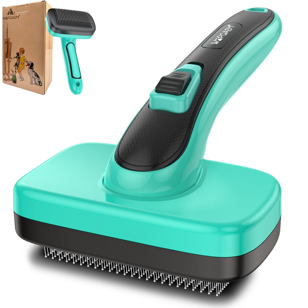WOPQAEM self-cleaning slicker brush ergonomic handle for comfortable grooming