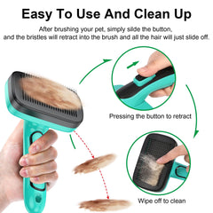 WOPQAEM self-cleaning slicker brush closeup with soft pins for paw comfort