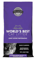 World's Best Cat Litter lavender multicat bag showing scented formula for odor control