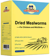 WormsFarm 11lb dried mealworms in bulk packaging for storage and feeding.