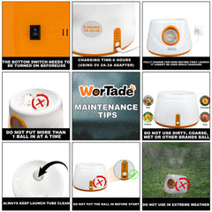 Wortade ball launcher standby mode demonstrating auto-stop feature for power saving