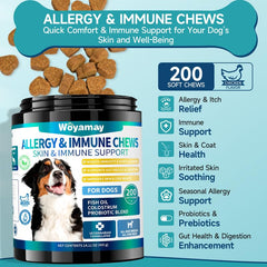 Woyamay 200 dog allergy chews chicken-treat—palatable support for itching skin comfort.