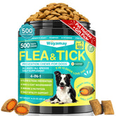 Woyamay 4-in-1 flea-tick chews bottle showing daily protection for dogs.