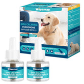 Woyamay dog calming diffuser refills pack-shot with two 48ml bottles for long-lasting calm.