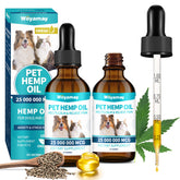 Woyamay hemp oil drops bottle pour illustrates convenient dosing for calming pets