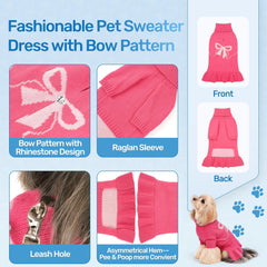 WOYYHO dog sweater dress bow detail with heart gem accent