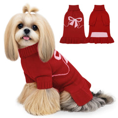 WOYYHO dog sweater red bow front showcases warm, festive styling for small dogs.