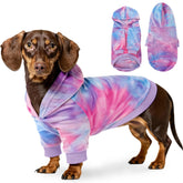 WOYYHO premium velvet tie-dye dog hoodie front view adds cozy warmth and vibrant style.