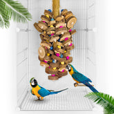 WQY GroceryShop extra-large parrot toy shows 19.7-inch wooden blocks for strong chewers.