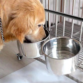 Wrifazaly kennel bowls mounted to crate deliver spill-free feeding.