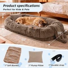 WROS human-dog-bed-plush-pillow adds head and neck comfort during lounging.