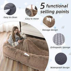 WROS Human Dog Bed in living room scene with pet companion