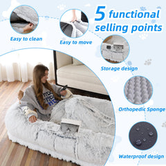 WROS human dog bed side storage pocket for essentials.