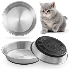 WROSWT cat bowls stainless steel front view shows durable, whisker-friendly design for meals