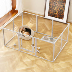 WSHPY clear acrylic dog play pen assembled for quick, space-saving room containment.