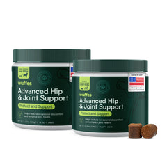 Wuffes Advanced hip joint supplement bag front showing mobility support for dogs