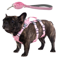 Wuffley escape-proof harness pink front view for secure puppy walks.
